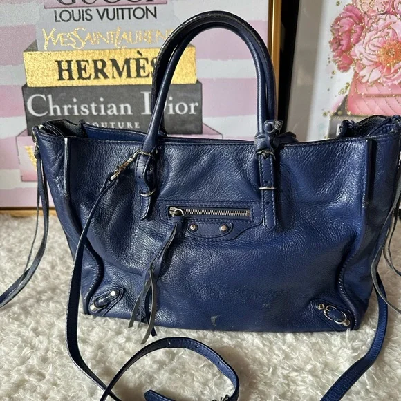 Balenciaga Mini Papier A4 Zip Around Tote Navy with Mirror - Picture 2 of 16